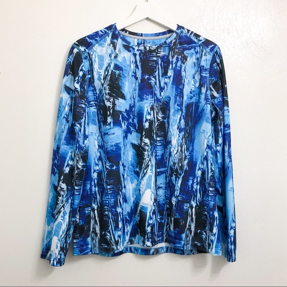 ☀️Reel Legends Blue Patterned Freeline Long Sleeve - Picture 1 of 2